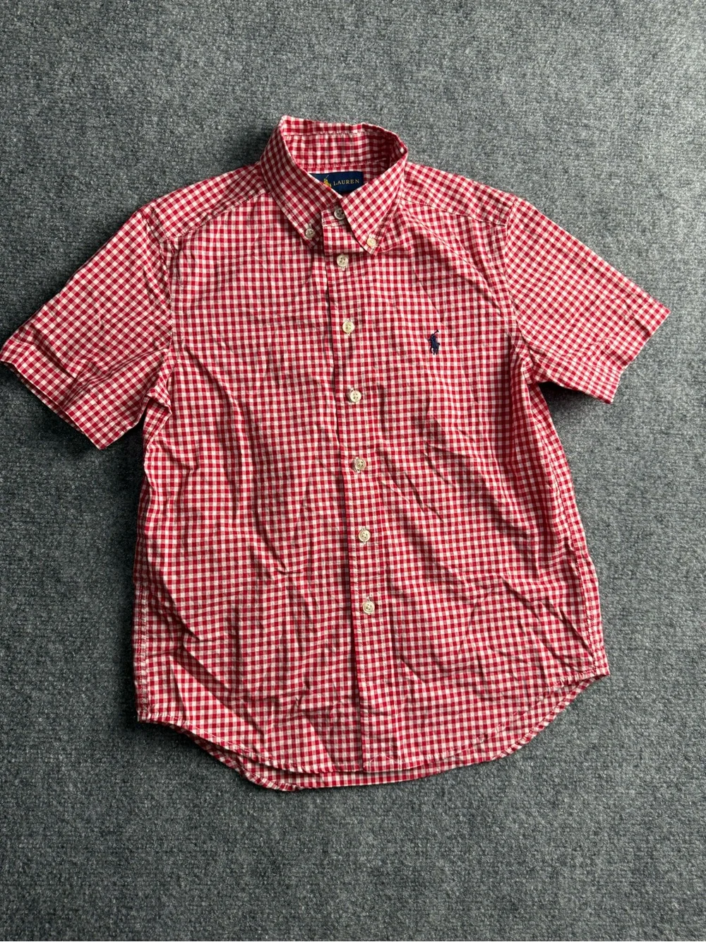 Ralph Lauren Kids Small (8) Red Gingham Short-Sleeve Button-Down Shirt